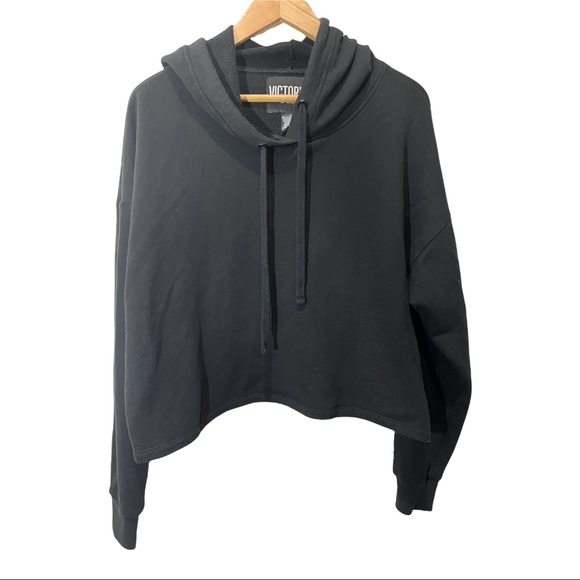 VICTORIA SPORT BLACK ULTRA CROPPED HOODIE LOGO SWEATSHIRT SIZE MEDIUM NWT - Picture 6 of 13